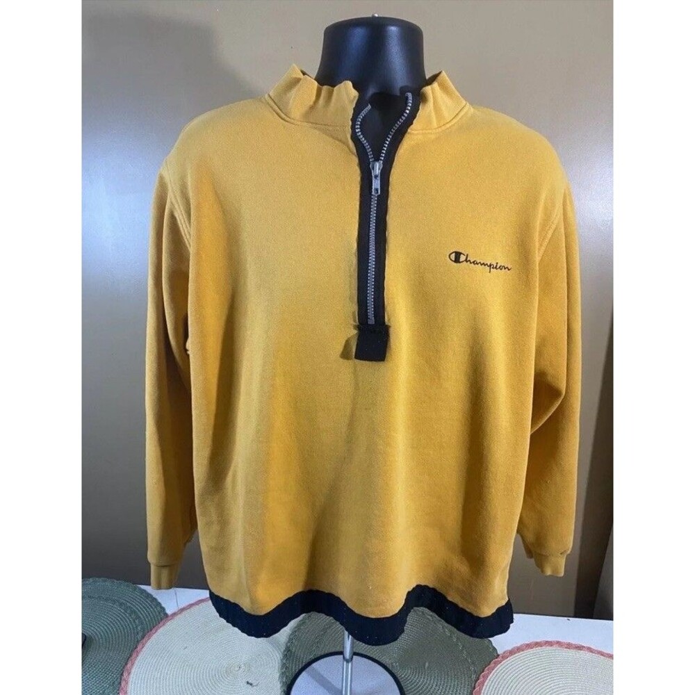Vintage Champion USA Made Yellow 1/2 Zip Sweatshirt Men’s Size Large
